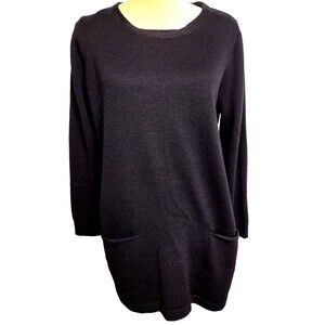 J Crew Women's Merino Wool Black Sheath Dress Size L Two Front Pockets